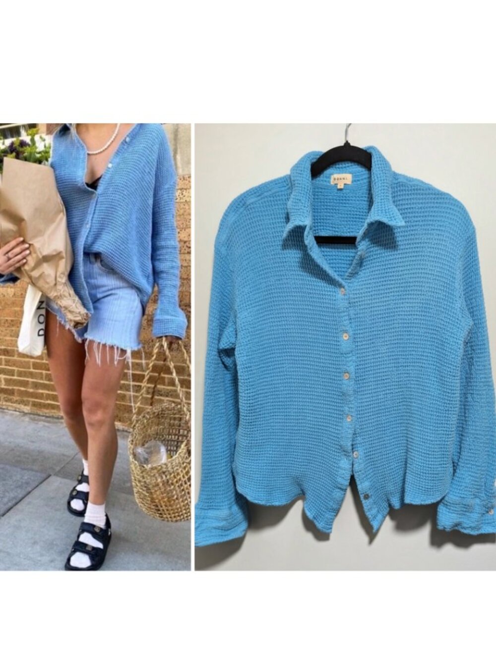 DONNI. | Waffle Button Down In Azure Blue